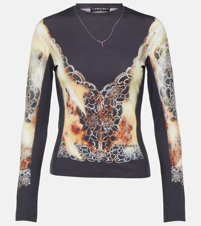 Y/project Black Printed Long Sleeve Top In Multi