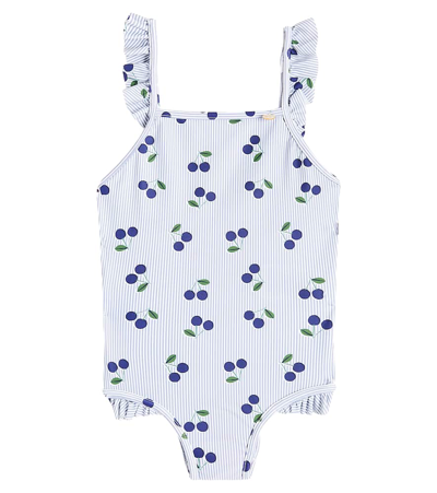 Bonpoint Baby Cecilia Ruffled Printed Swimsuit In Blue