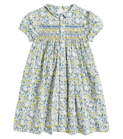 Bonpoint Kids' Candice Floral-print Cotton Dress In Blue