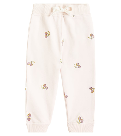 Bonpoint Baby Bambo Embroidered Cotton Fleece Sweatpants In Pink