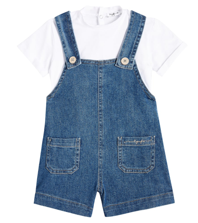 Il Gufo Baby Cotton-blend T-shirt And Overalls Set In Multicoloured