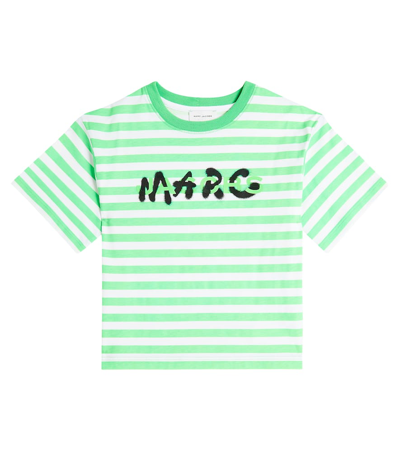 Marc Jacobs Kids' Logo条纹棉质针织t恤 In Green