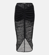 MUGLER CUTOUT DRAPED MESH MIDI SKIRT