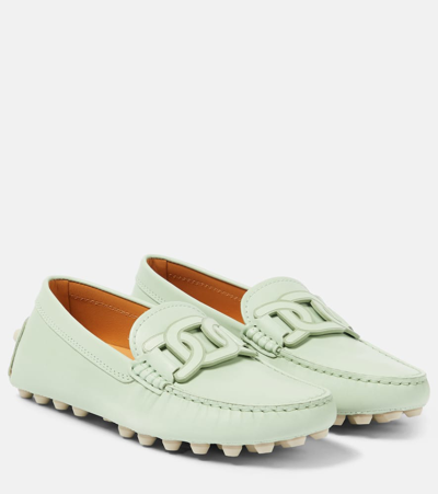 Tod's Gommino Macro Leather Moccasins In Green