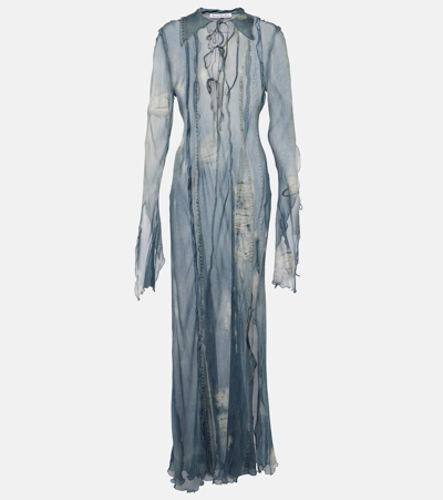 Acne Studios Printed Sheer Midi Dress In Blue