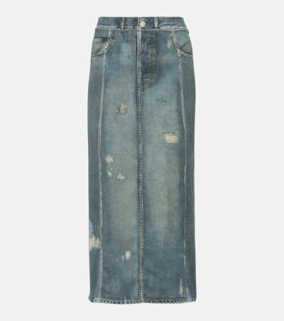 Acne Studios Rib Cotton Print Skirt In Denim Blue