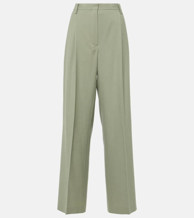 Dries Van Noten Mid-rise Wool Straight Trousers In Green