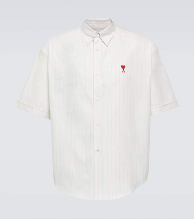 Ami Alexandre Mattiussi Pinstriped Logo Cotton Shirt In Multicoloured