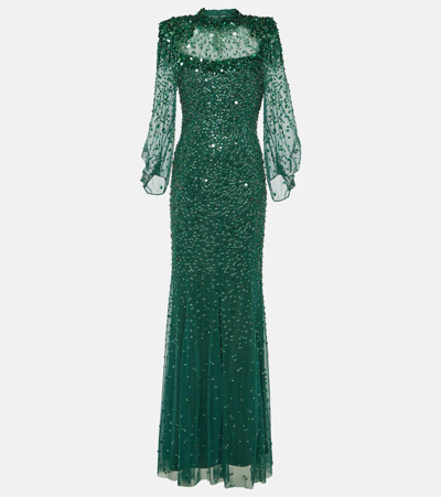 Jenny Packham Embellished Tulle Gown In Green