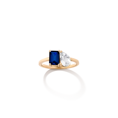 Aurate New York Ready-to-ship Toi Et Moi Gemstone Classic Ring (blue Sapphire / White Topaz) In Yellow