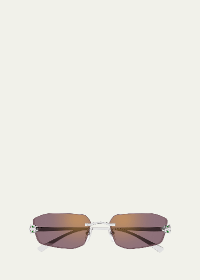 Cartier Rimless Metal Cat-eye Sunglasses In Smooth Platinum F