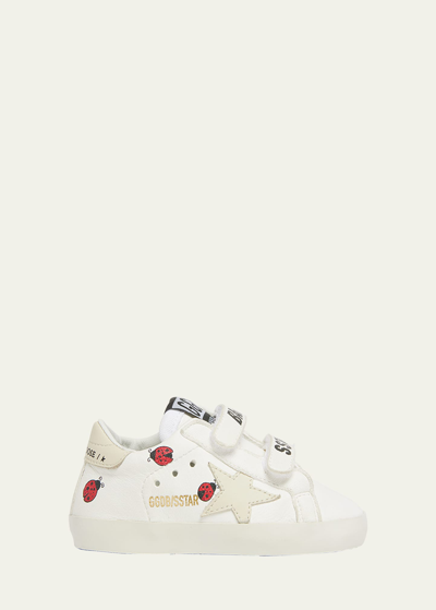 Golden Goose Kids' Girl's Old School Nappa Leather Ladybug Sneakers, Baby In White Ivory Red