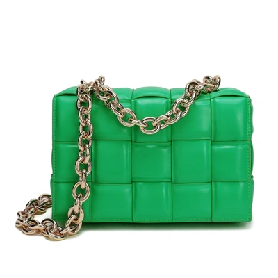 Tiffany & Fred Paris Full-grain Woven Lambskin Leather Shoulder Bag In Green