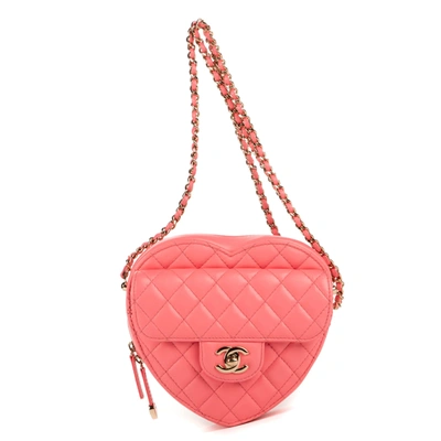 Pre-owned Chanel Heart Chain Crossbody In Pink