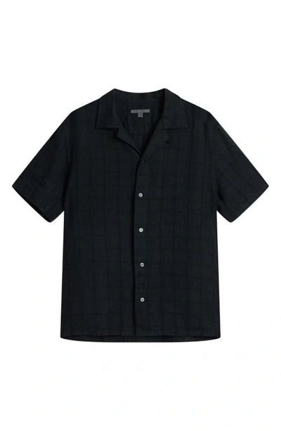 John Varvatos Danny Linen & Cotton Regular Fit Button Down Camp Shirt In Black