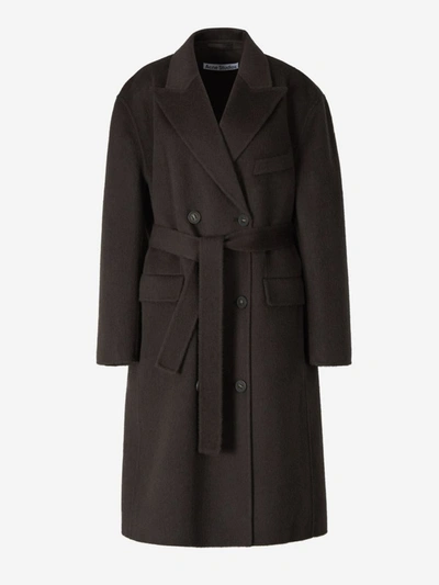 Acne Studios Belted Wool Coat In Cross Button Closure