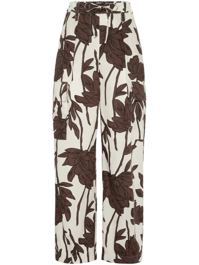 Brunello Cucinelli Floral-print Cotton Trousers In Panama/tabacco