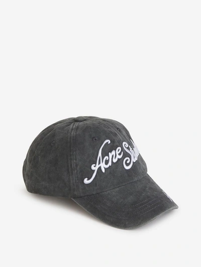 Acne Studios Carliy Tourist Logo-embroidered Cotton-twill Baseball Cap In Washed Black