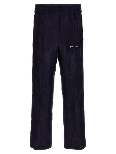 Palm Angels 'classic Logo Linen Track' Joggers In Blue