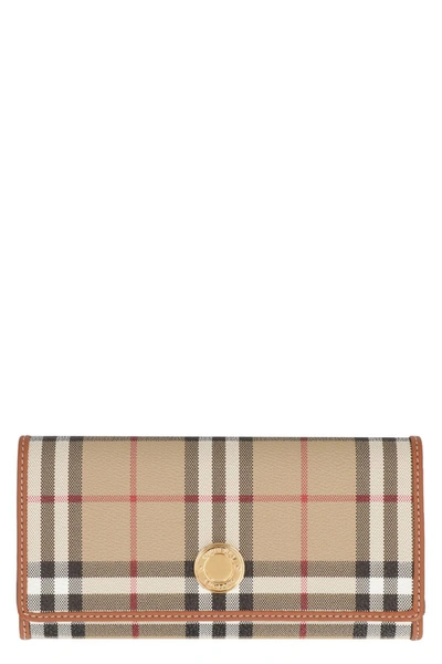 Burberry Continental Wallet With Check Motif In Beige