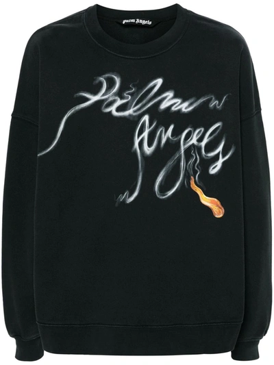 Palm Angels Foggy Pa Cotton Sweatshirt In Black