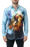 Maceoo Fibonacci Lionmozaic 06 Blue Contemporary Fit Button-up Shirt In Blue