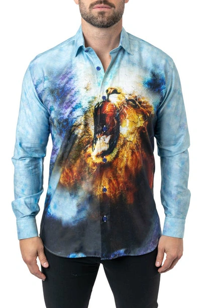 Maceoo Fibonacci Lionmozaic 06 Blue Contemporary Fit Button-up Shirt