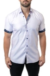 MACEOO GALILEO GRATE 44 WHITE CONTEMPORARY FIT SHORT SLEEVE BUTTON-UP SHIRT