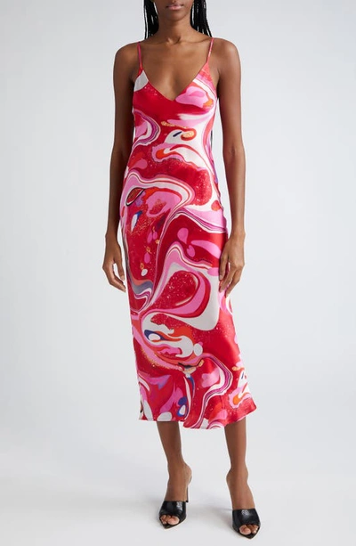 L Agence Multi Tie-dye Swirl Seridie Silk Slip Dress In Pink Multi