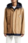 Sacai Carhartt Wip Reversible Cotton Canvas Coat In Beige/ Navy