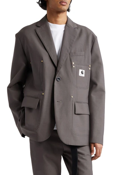 Sacai Carhartt Wip Reversible Bonded Suiting Jacket In Taupe