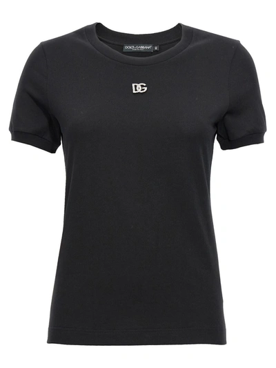 Dolce & Gabbana 金属logo棉质平纹针织t恤 In Black
