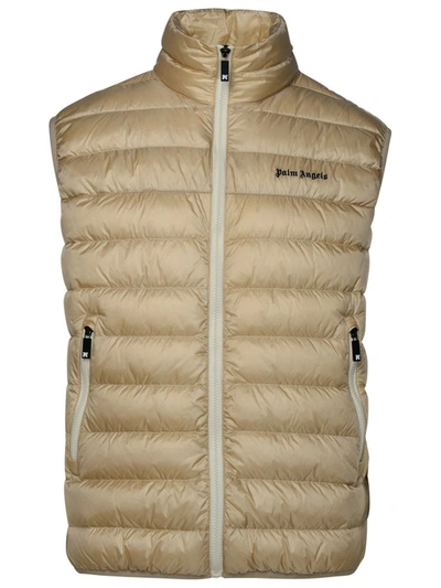 Palm Angels Padded Nylon Vest With Logo In Beige