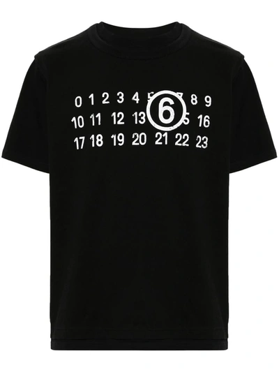 Mm6 Maison Margiela Numbers-motif Cotton T-shirt In Black