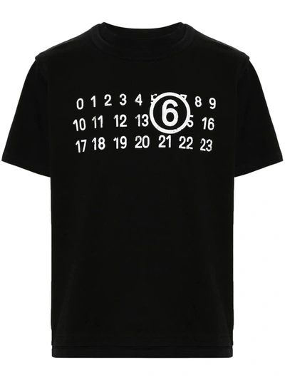 Tシャツ・カットソー MM6 MAISON MARGIELA BLACK T-SHIRT WITH NUMERIC LABEL MM6 Maison Margiela Black Worn Numbers T-Shirt MM6 Maison