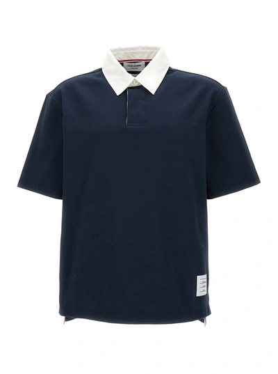 Thom Browne Logo-patch Polo Shirt In Black