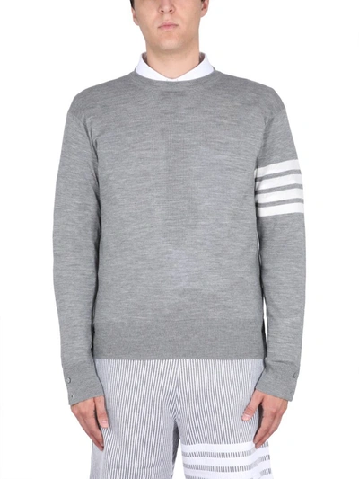 Thom Browne Classic Merino Crewneck Sweater In Grey