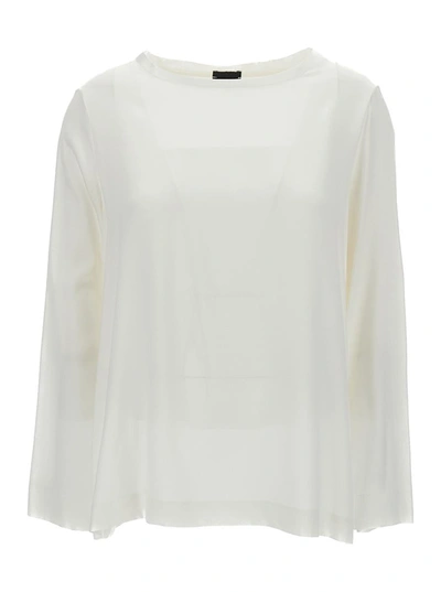 Plain White Long-sleeved T-shirt In Stretch Silk Woman