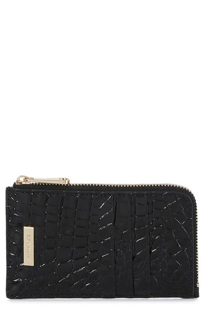 Brahmin Lennon Croc Embossed Leather Card Case In Black