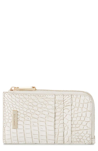 Brahmin Lennon Croc Embossed Leather Card Case In Coconut Milk