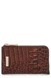 Brahmin Lennon Croc Embossed Leather Card Case In Pecan