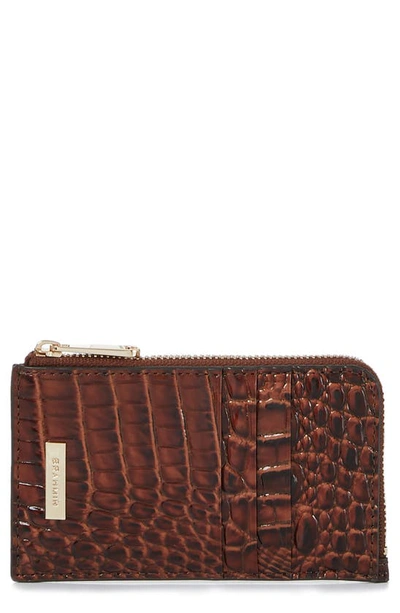 Brahmin Lennon Croc Embossed Leather Card Case In Pecan