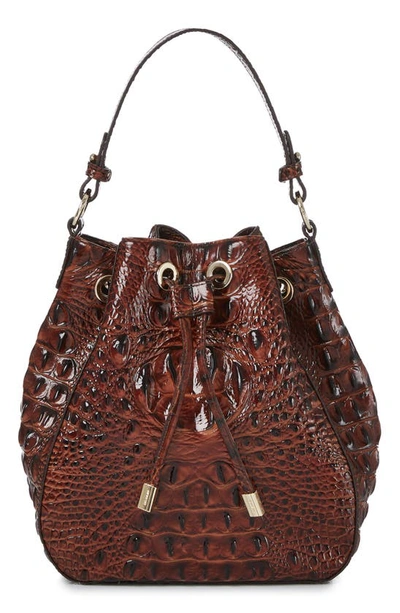 Brahmin Melinda Croc Embossed Leather Bucket Bag In Pecan Melbourne
