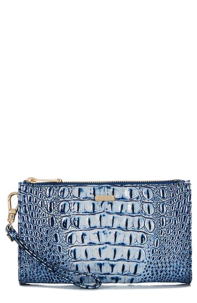 Brahmin Daisy Croc Embossed Leather Wristlet In Coastal Blue