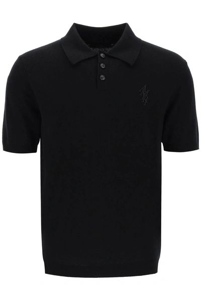 Amiri Logo-embroidered Cashmere Polo Shirt In Black