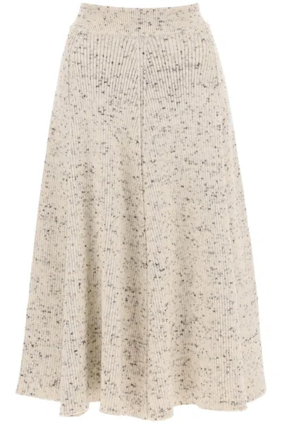 Jil Sander Speckled Wool Midi Skirt In White