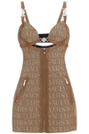 VERSACE VERSACE MONOGRAM MINI DRESS WITH LEATHER TRIMS