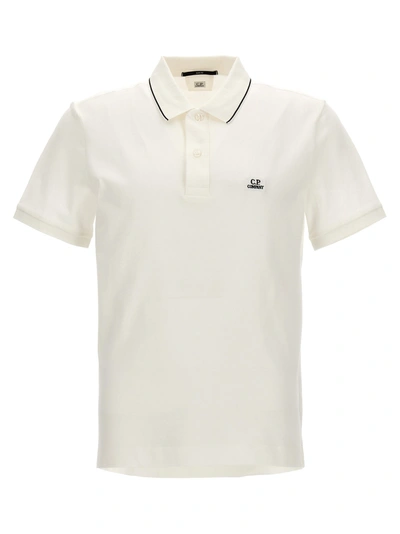 C.p. Company Logo Embroidery Polo Shirt In White