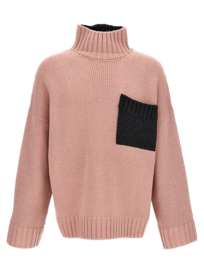 JW ANDERSON LOGO EMBROIDERY TWO-COLOR SWEATER SWEATER, CARDIGANS MULTICOLOR
