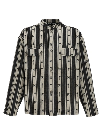 Palm Angels Metal Frame Stripes Shirt, Blouse White/black In Black/white